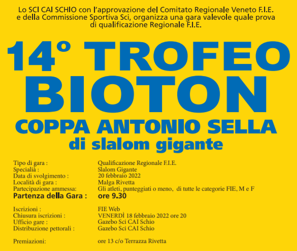 14° TROFEO BIOTON Coppa ANTONIO SELLA di slalom gigante